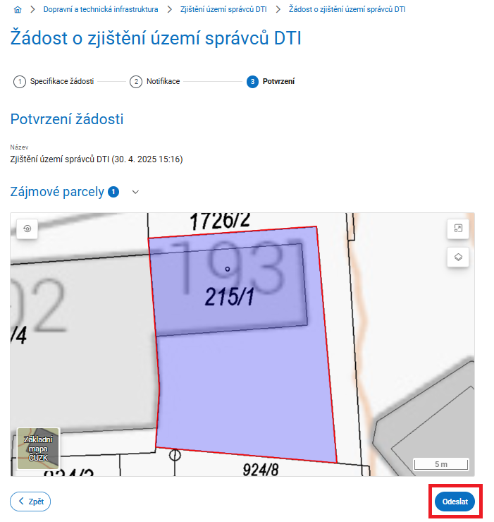 Obrázek 8: Závěrečné odeslání žádosti