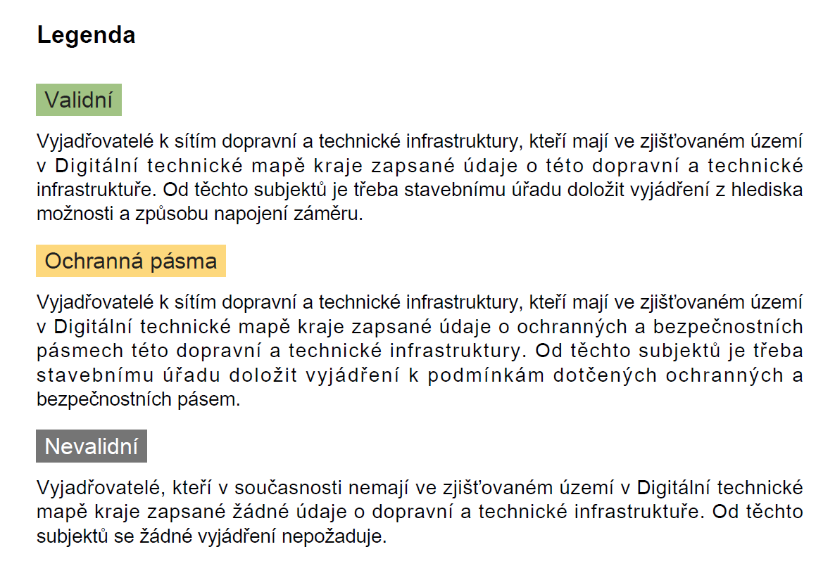 Obrázek 10: Popis výsledků žádosti o zjištění území správců DTI