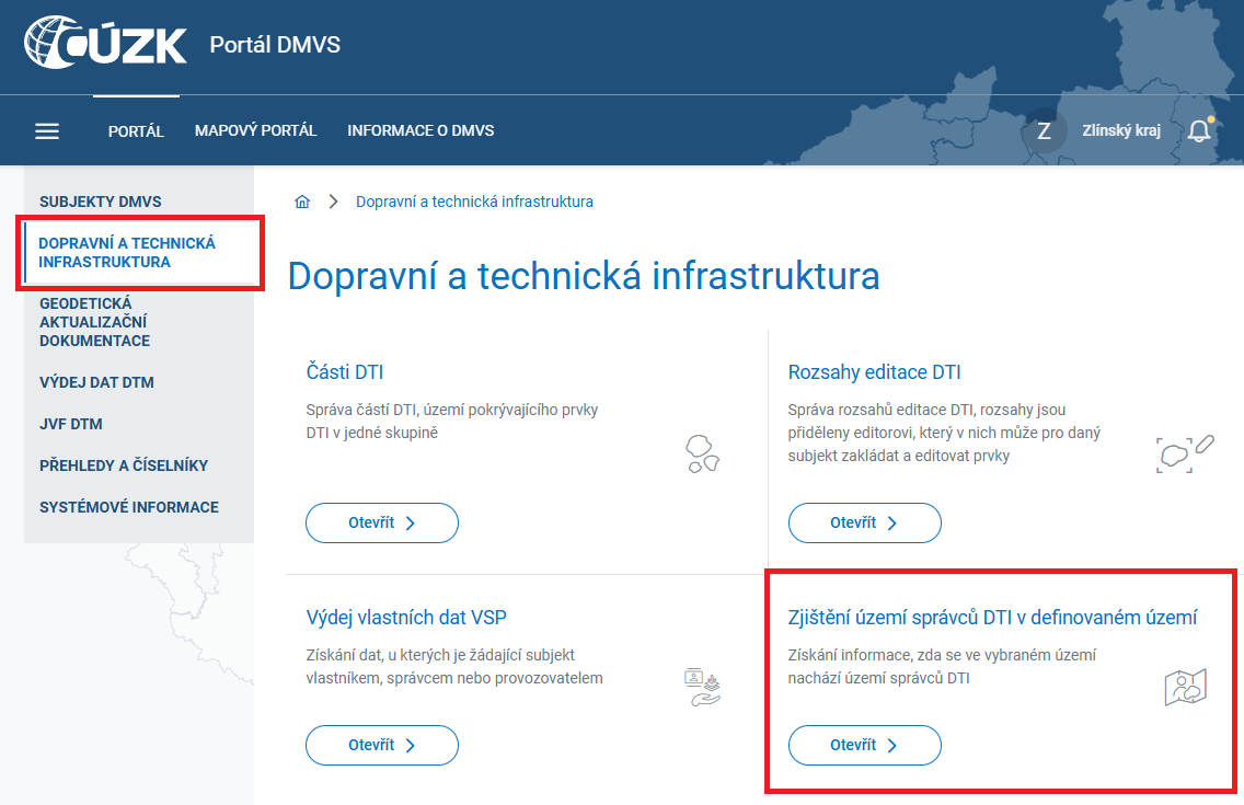 Obrázek 2: Zjištění území správců DTI